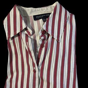 Jones New York Women's Button-Down Blouse – Red & White Striped - Size Small